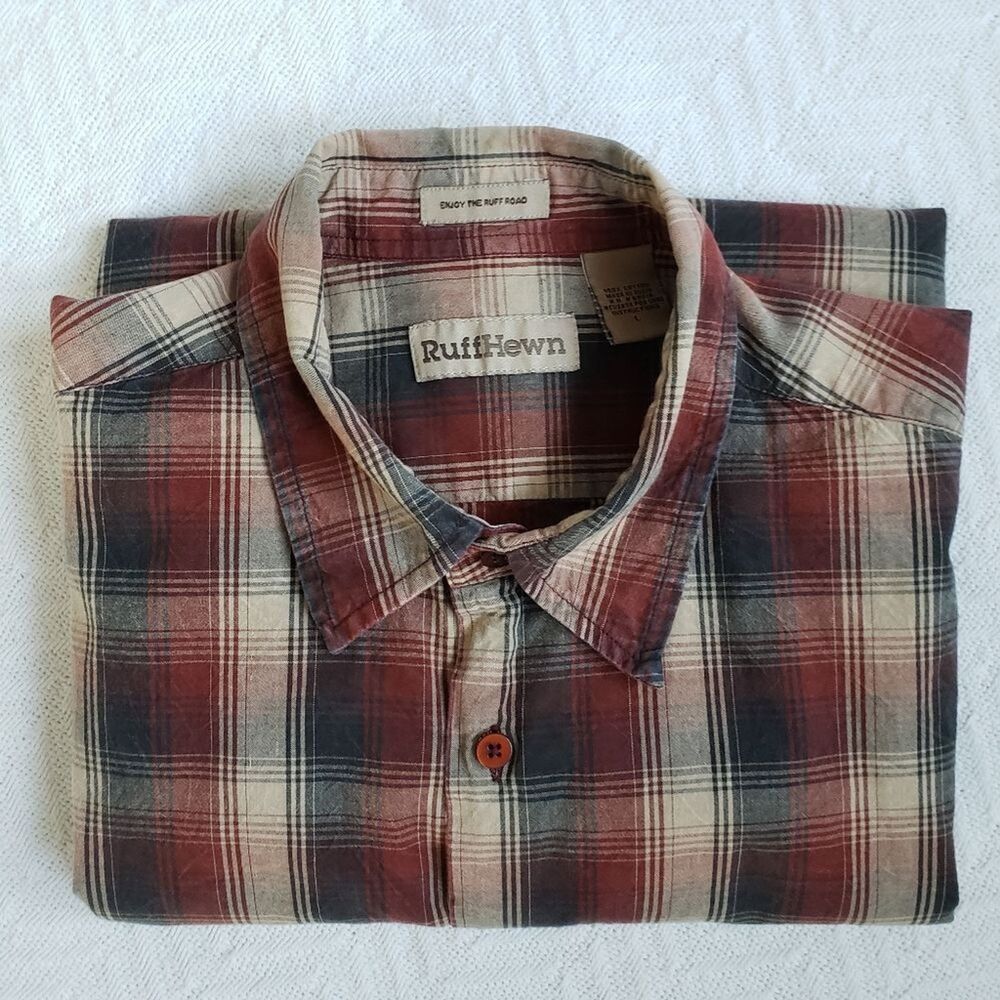 Ruff Hewn Mens L Plaid Shirt Button Down Long Sleeve Cotton